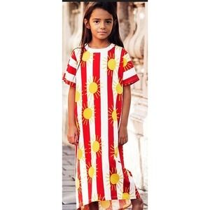 Mini Rodini Kids Sun Stripe Organic Cotton T-Shirt Dress Red White 128-134 8-9Y